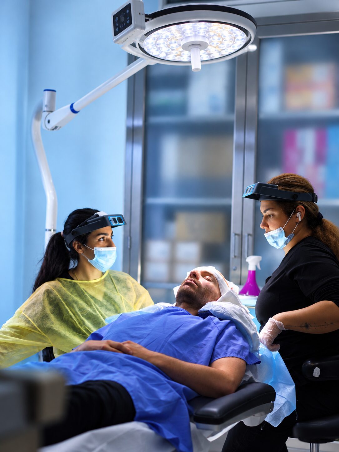 Nova Medical clinician wearing magnifying loupes during a hair restoration procedure in Chicago, Illinois